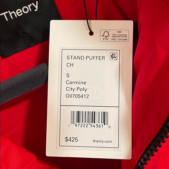 NWT Theory Women’s Carmine Red Stand Puffer Jacket Size Small (Brand New) - Picture 5 of 12